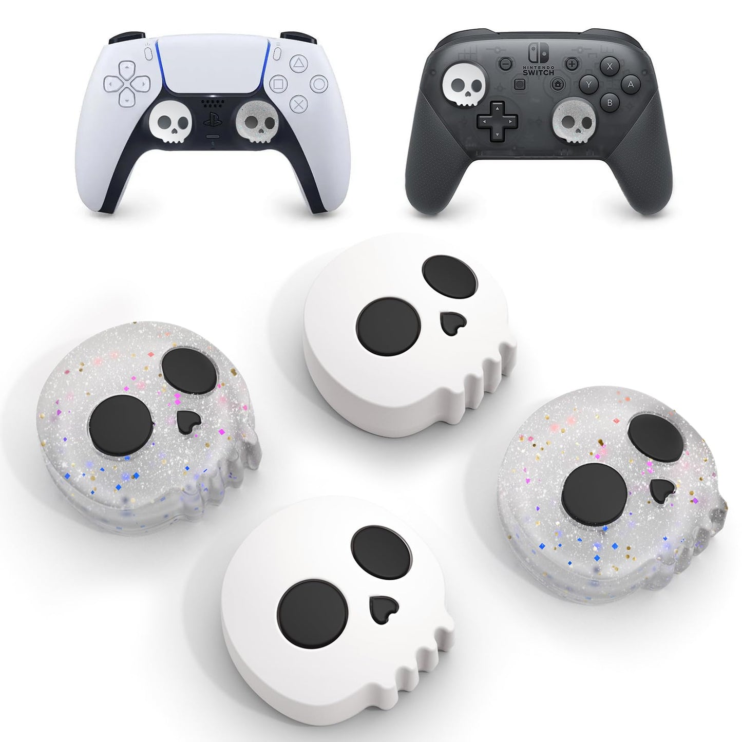 JINGDU Halloween Thumb Grip Caps for PS5/PS4, Switch Pro, Xbox Series X/S - Silicone Joystick Caps Cover, Game Controller Accessories, 4PCS Skull