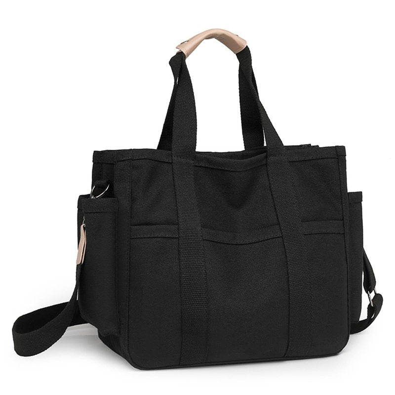 Eagerrich Canvas Crossbody Tote Bag with Multi Pockets for Women Work Large Handbags Shoulder Bag Messenger Bag Travel Purse Commuter Everything Tote Bag with Compartments(Black)