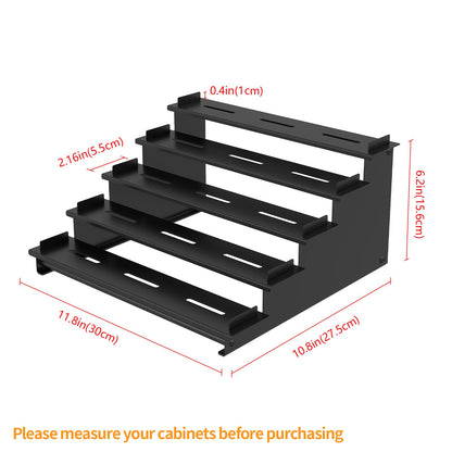 5 Tier Spice Rack for Cabinet, 2 Pack Spice Organizer, Metal Step Shelf Countertop Spice Rack for Inside Cabinets, Kitchen, Black