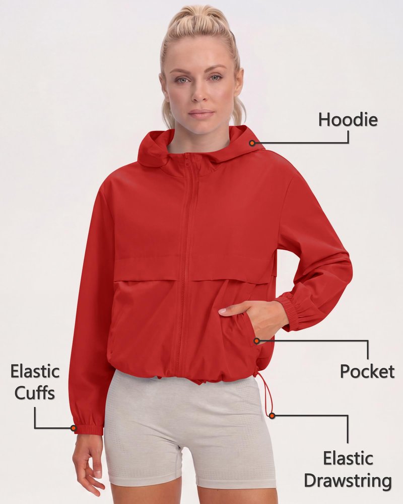 Locachy Women's Lightweight Athletic Workout Hoodie Long Sleeve Full Zip Gym Running Outdoor Jacket Red L