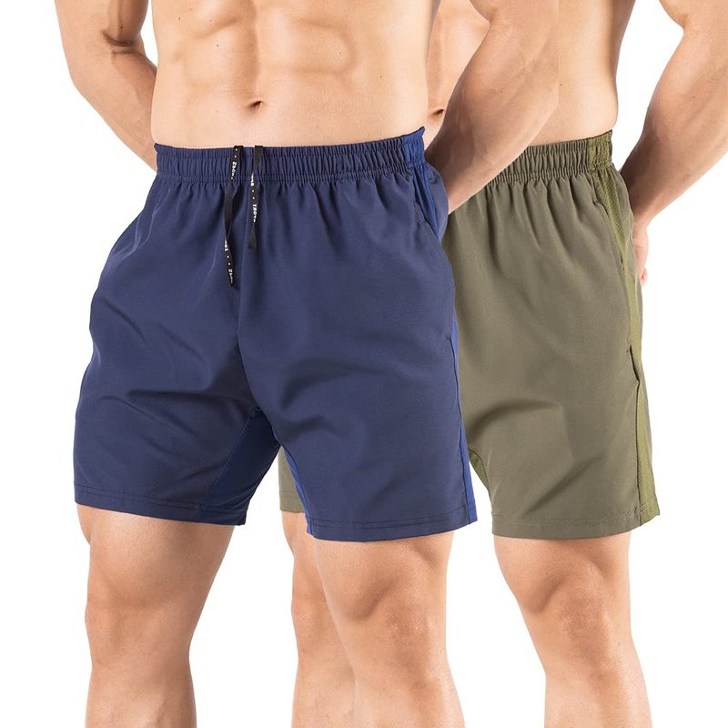 Gaglg Men's 5" Running Shorts 2 Pack Quick Dry Athletic Workout Gym Shorts with Zipper Pockets Navy/Green,XX-Large