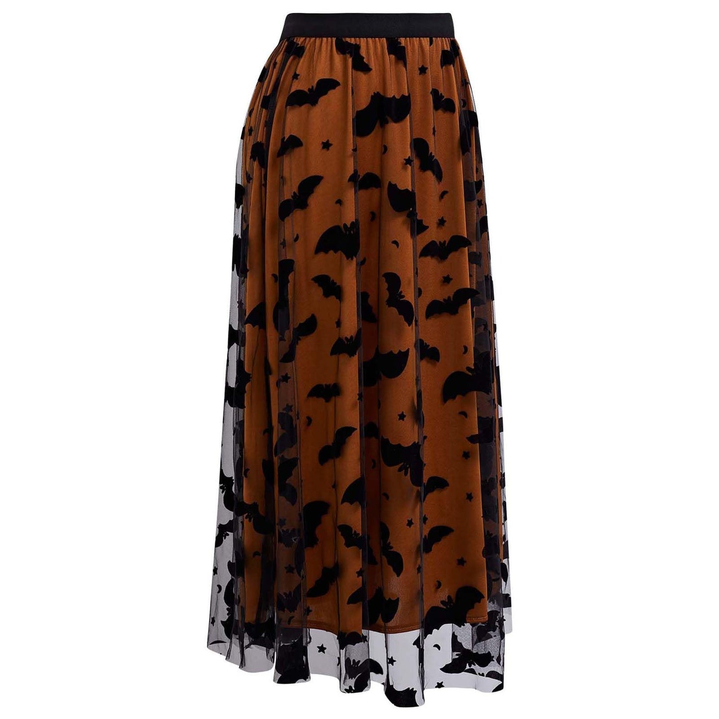 CHICWISH Women's Pumpkin Tulle Tutu Skirt Velvet Bats Elastic Waist Halloween Party Layered Mesh Midi Skirt Halloween Costumes