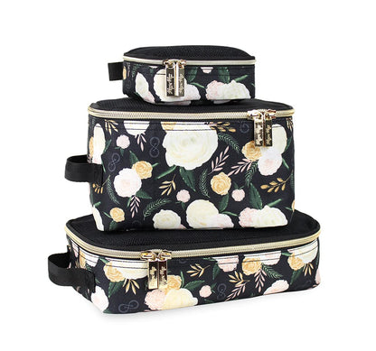 Chelsea + Cole for Itzy Ritzy Packing Cubes – Set of 3 Floral Packing Cubes or Travel Organizers; Each Cube Features a Mesh Top, Double Zippers and a Fabric Handle; Floral