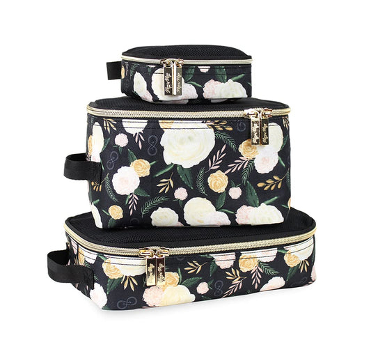 Chelsea + Cole for Itzy Ritzy Packing Cubes – Set of 3 Floral Packing Cubes or Travel Organizers; Each Cube Features a Mesh Top, Double Zippers and a Fabric Handle; Floral