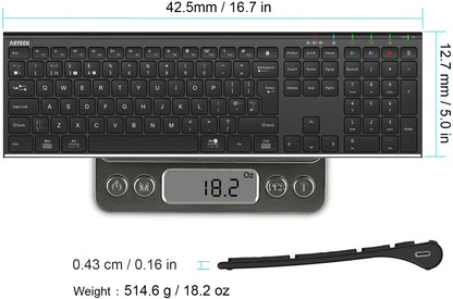Arteck Universal Bluetooth Keyboard Stainless Steel Full Size UK Layout Wireless Keyboard for Windows, iOS, Android, Computer Desktop PC Laptop Surface Tablet Smartphone Built in Rechargeable Battery
