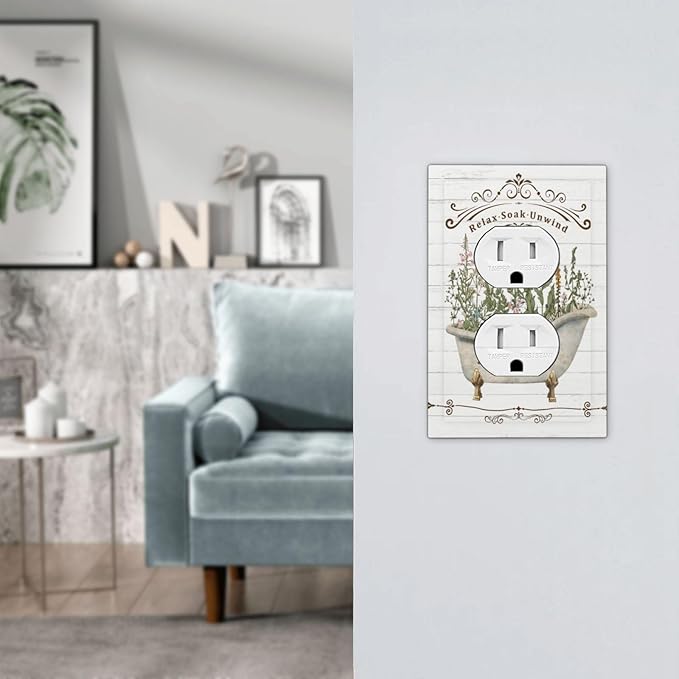 Rustic Farmhouse Wooden Board Botanical Flower 1 Gang Duplex Receptacle Switch Wall Plate Decorative Switchplate Outlet Covers Electrical Plug Cover Faceplate for Bathroom Home Decor