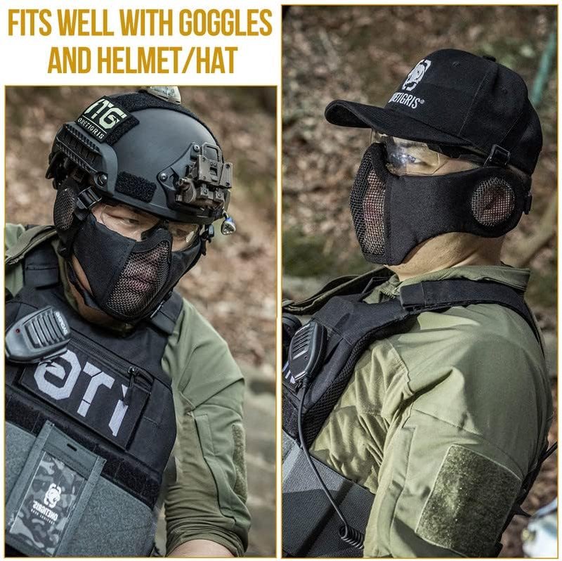OneTigris Tactical Half Face Airsoft Mesh Mask - Foldable Design with Ear Protection | Military-Grade Comfort