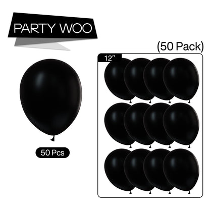 PartyWoo Black Balloons 50 pcs 12 Inch Matte Black Latex Helium Balloons for Graduation Halloween New Year Anniversary Birthday Retirement Party Decorations Black-Y18