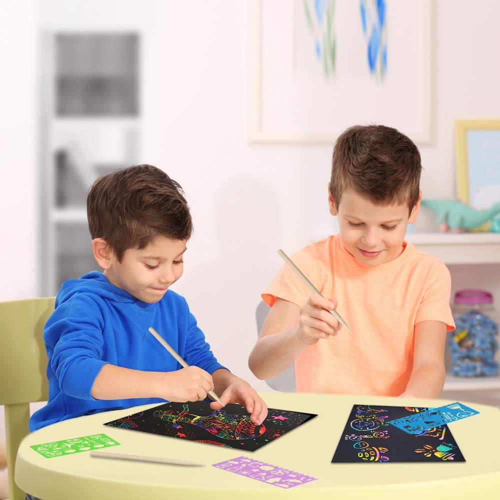 FUNNYB&G Rainbow Scratch Paper Art for Kids - 60 Pcs Magic Rainbow Scratch Paper Off Set Scratch Easter Crafts Arts Supplies Kits Pads Sheets for Party Games Halloween Christmas Birthday Gifts