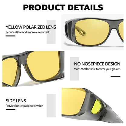 LVIOE Night Driving Glasses Polarised Fit Over Glasses, Lightweight Rectangle Frame,Reduce Headlight Glare for Night Vision