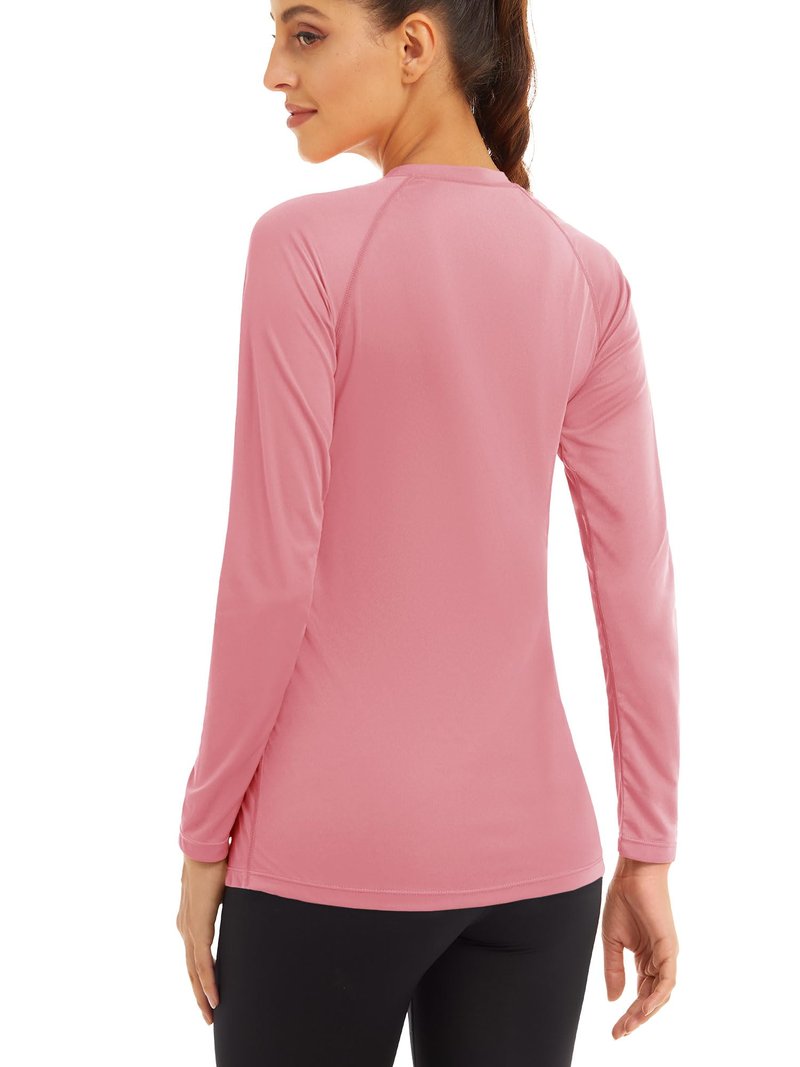 MAGCOMSEN Athletic Shirts for Women Fitted Workout Shirts for Women Sun Protection Shirts UPF 50+ Summer T Shirts Rash Guard Running Shirts Women Grey Pink