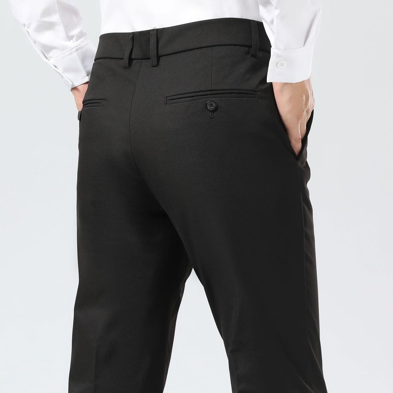 Plaid&Plain Men's Dress Pants Slim Fit Stretch Khaki Pants Wrinkle Free 8802 Black 34x28