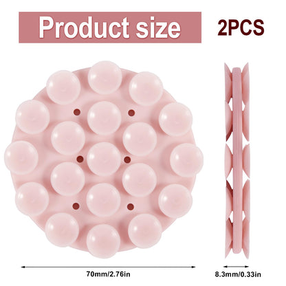 2 in 1 Double-Sided Phone Mount, 2.76x0.33 Inch Round Silicone Suction Cup Phone Holder, Multipurpose Suction Phone Case Adhesive for Mobile Phones (Black+Pink)