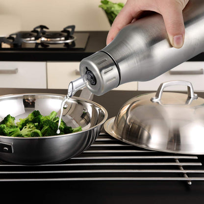 Olive Oil Dispenser Bottle Stainless Steel Leak Proof Olive Oil Decanter for Kitchen (500ML/17Oz)