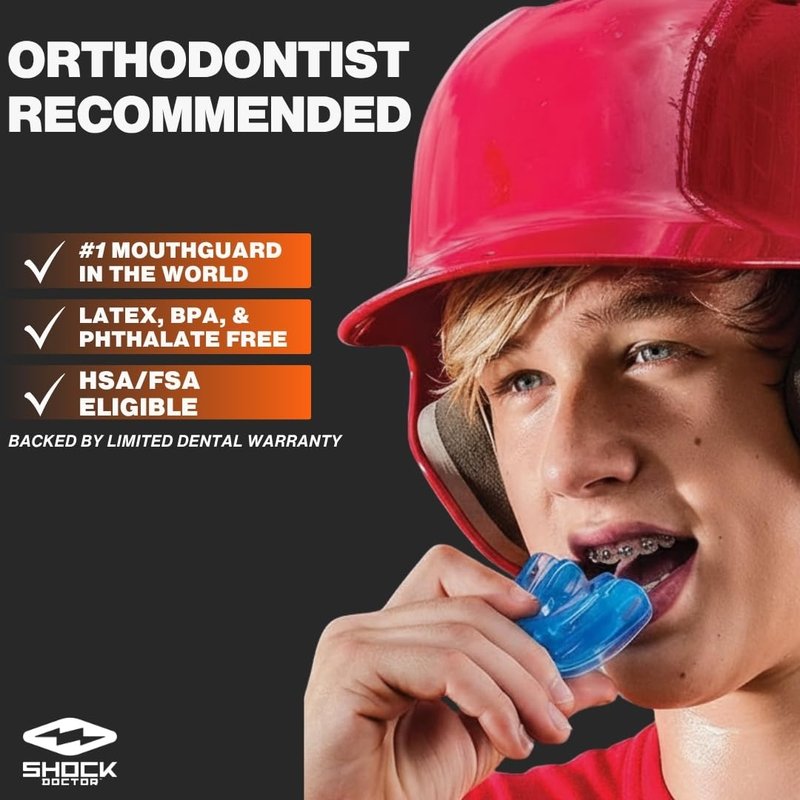 Shock Doctor Orthodontic Mouth Guard for Braces for Sports, Hockey, Lacrosse, Football, Baseball, Braces Mouth Guard, Upper Teeth Protection, Adult & Youth Mouth Guard Sizes
