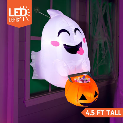 Joiedomi 4.5 ft Tall Halloween Inflatable Outdoor Decorations, Blow Up Halloween Yard Decorations Inflatable Window Ghost Decor, Blow Up Ghost with Candy Basket for Window Decor