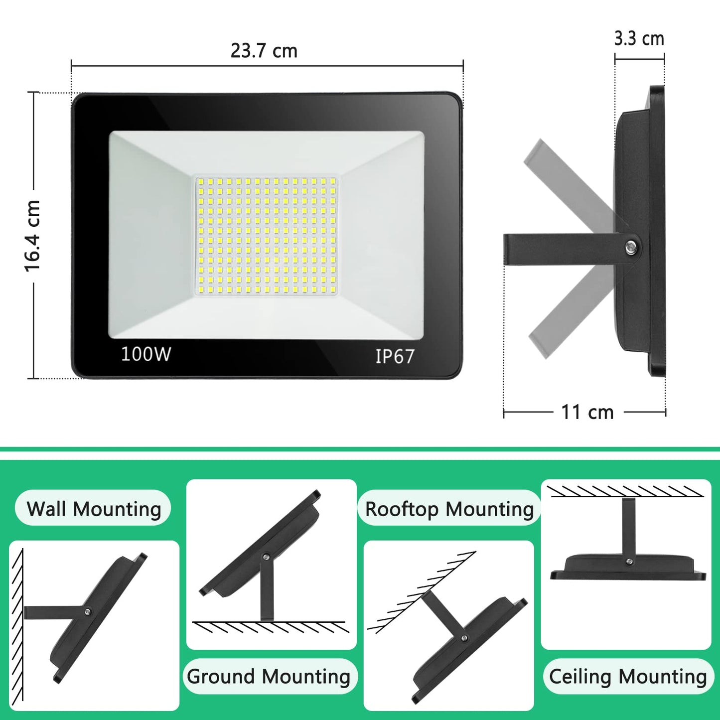 YIQIBRO 100W LED Floodlight Outdoor, 10000LM 6500K Outdoor LED Flood Lights Super Bright Security Light, IP67 Waterproof Spotlight for Garden, Garage, Yard, Patio, Warehouse, Factory