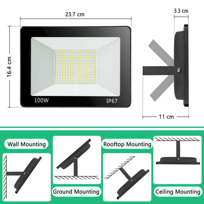 YIQIBRO 100W LED Floodlight Outdoor, 10000LM 6500K Outdoor LED Flood Lights Super Bright Security Light, IP67 Waterproof Spotlight for Garden, Garage, Yard, Patio, Warehouse, Factory