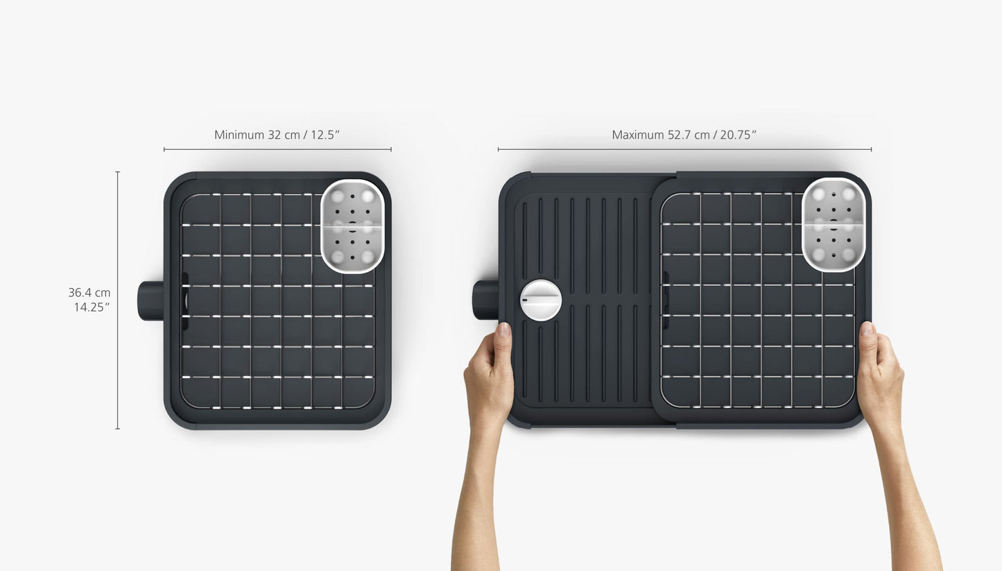 Joseph Joseph Extend Expandable Dish Drainer Rack with Removable Cutlery Holder Swivel Draining Spout – Grey