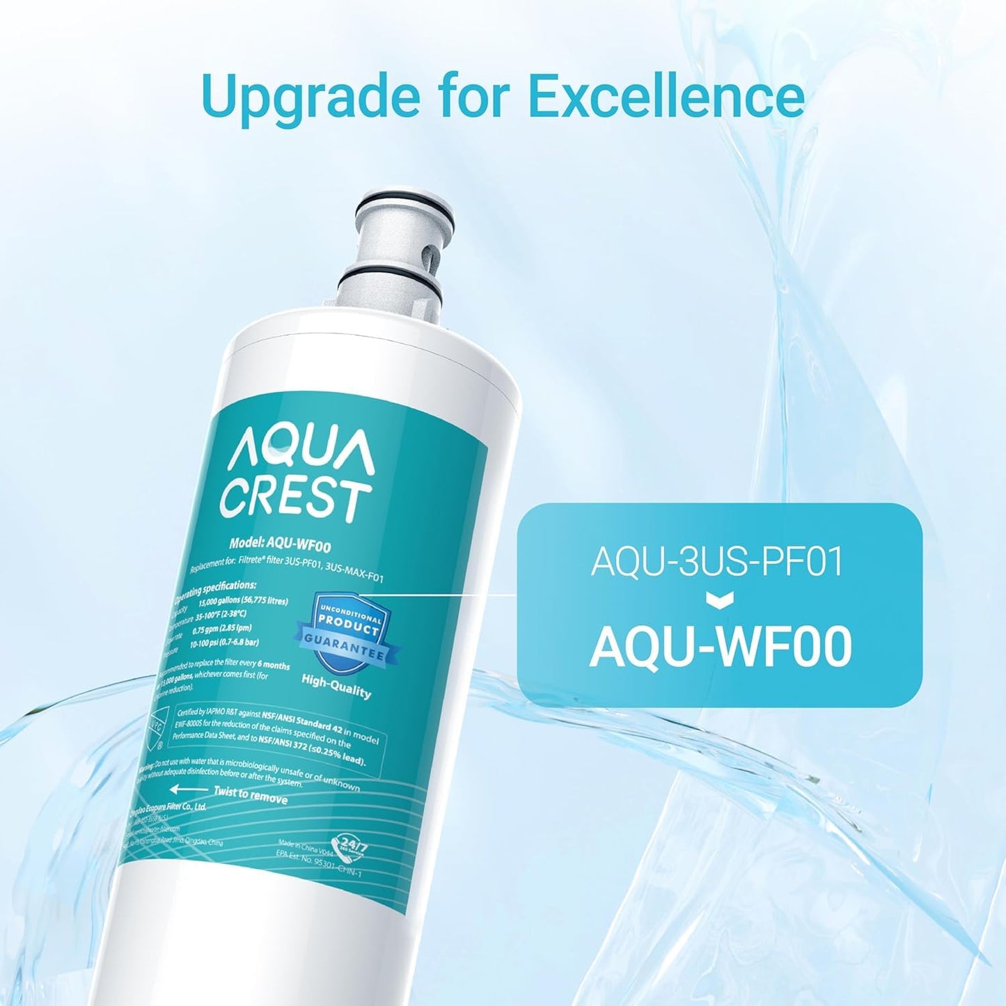 AQUA CREST 3US-PF01 Water Filter Replacement for Filtrete®3US-PF01, 2 Pack