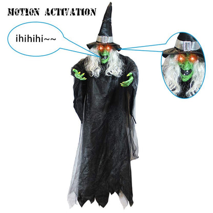 JOYIN 74" Hanging Witch Halloween Decorations Outdoor, Talking Flying Ghost Decor Haunted House Party Supplies Props Light Up Eyes Lawn Yard Garden Door Life Size Sound Activated