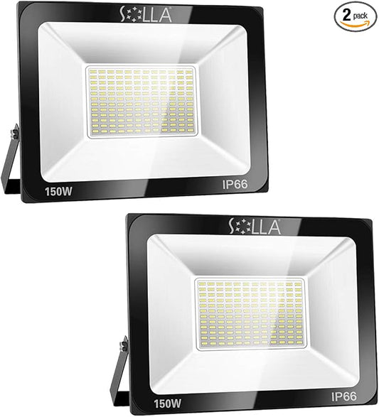 2 Pack 150W LED Flood Light, IP66 Waterproof, 12000lm, 800W Equivalent, Super Bright Outdoor Security Lights, 6000K Daylight White, Outdoor Floodlight for Garage, Garden, Lawn and Yard