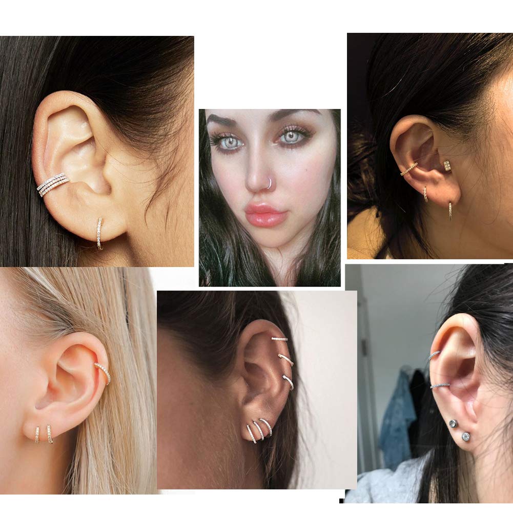 OUFER 18G 20G Nose Ring Hoops Hinged Seamless Segment Helix Piercings Nostril Clicker 316L Stainless Steel CZ Line Daith Tragus Cartilage Earring Jewellery
