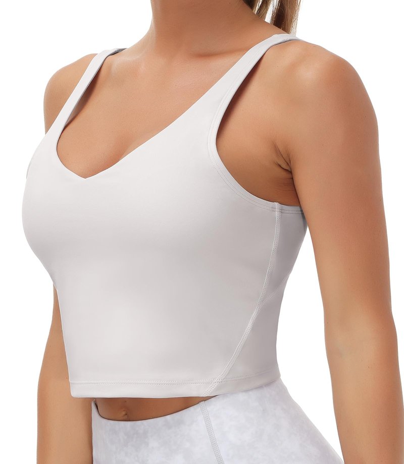 Women’s Longline Sports Bra Wirefree Padded Medium Support Yoga Bras Gym Running Workout Tank Tops (Light Grey, Medium, m)