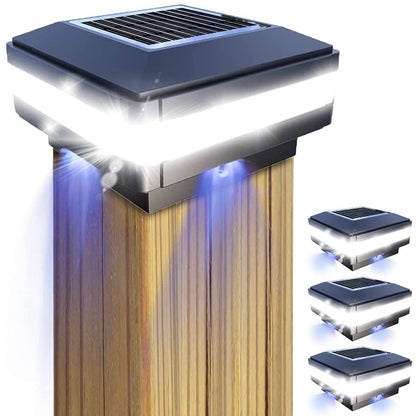 GEYUEYA Home Solar LED Post Lights Outdoor Garden Post Lights Solar Powered Solar Fence Lights IP65 Waterproof Square Black Landscape Post Cap Lamp for Patio Fence Post Deck Wooden Posts(4 Pack)