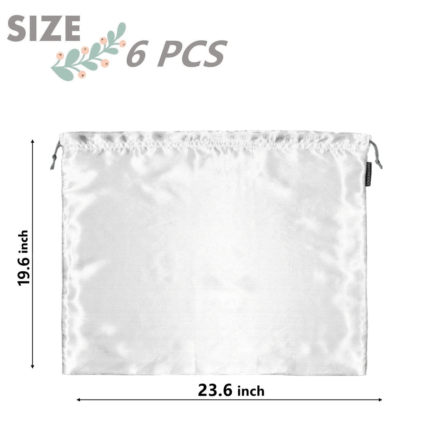 6 Pack Silk Dust Cover Bags for Handbags, Purses, Shoes & Boots - Dustproof Drawstring Bags - Travel Storage Pouches (White, 23.6 19.6 in)