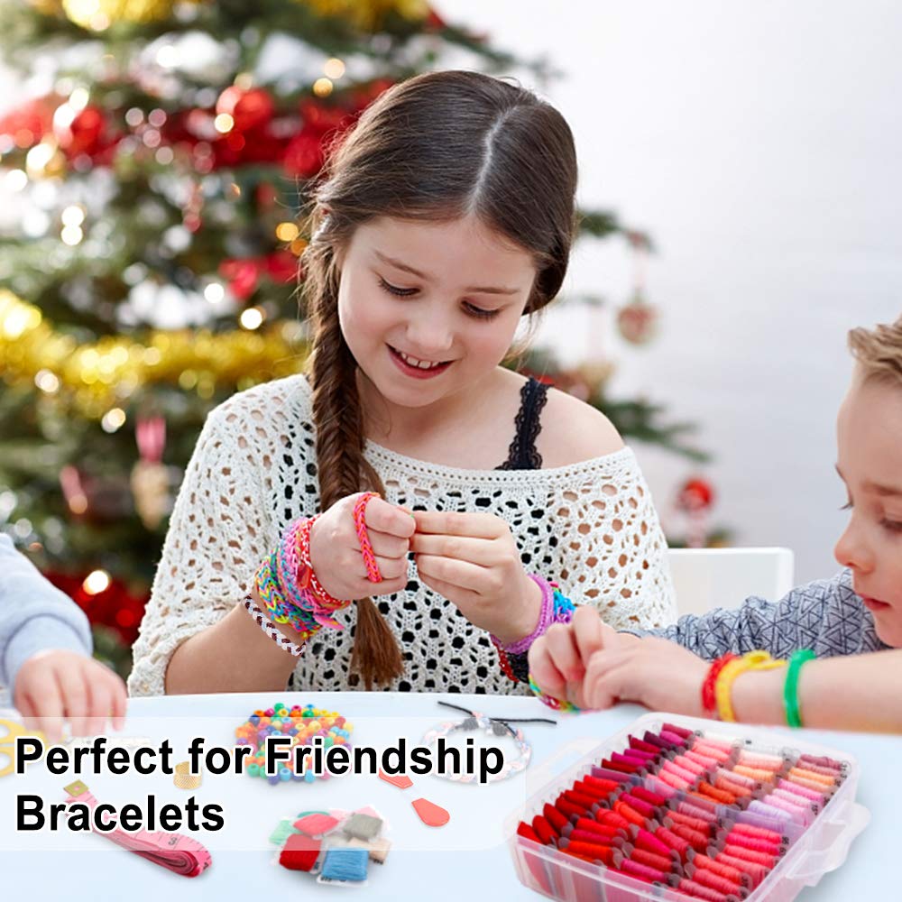 Inscraft 403 Pack Embroidery Floss Set, 250 Colors Cross Stitch Friendship Bracelet Thread with 153 Pcs Cross Stitch Tool, 4-Tier Transparent Box for Storage