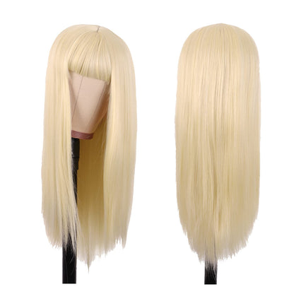 MapofBeauty 24 Inch/60 cm Long Straight Synthetic Hair Heat Resistant Party Cosplay Wig (Mixed Blonde)