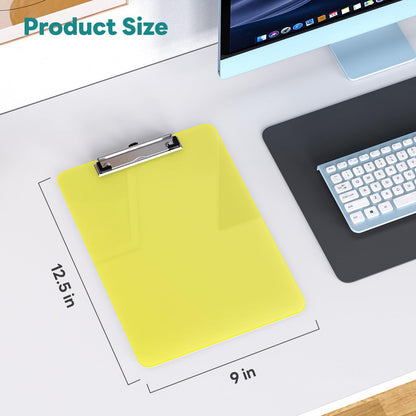 Juvealoe A4 Plastic Clipboard, 8.5 x 11 Yellow Colored Clip Boards with Low Profile Clip, Letter Size for Classroom, Teacher, Students, School & Office Supplies