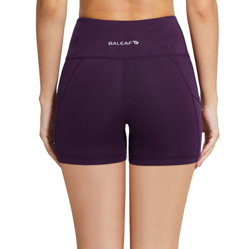 baleaf Biker Shorts Women Yoga Gym Workout Spandex Running Volleyball Tummy Control Compression with Pockets 5" Purple L
