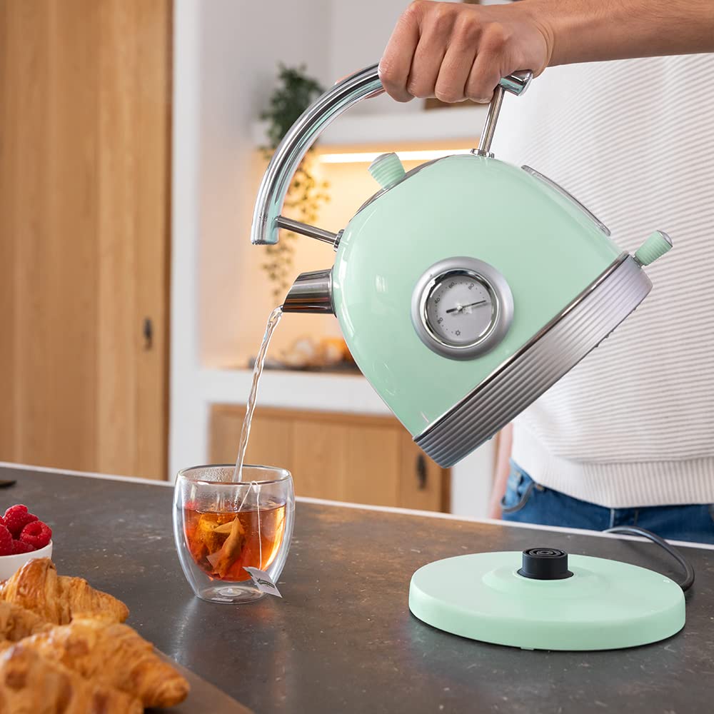 Cecotec ThermoSense 01483 Electric Kettle 420 Light Green. 1.8 Litre Capacity, 2200 W, Temperature Measurement, Base 360 Degrees, Stainless Steel, Vintage Style, Green