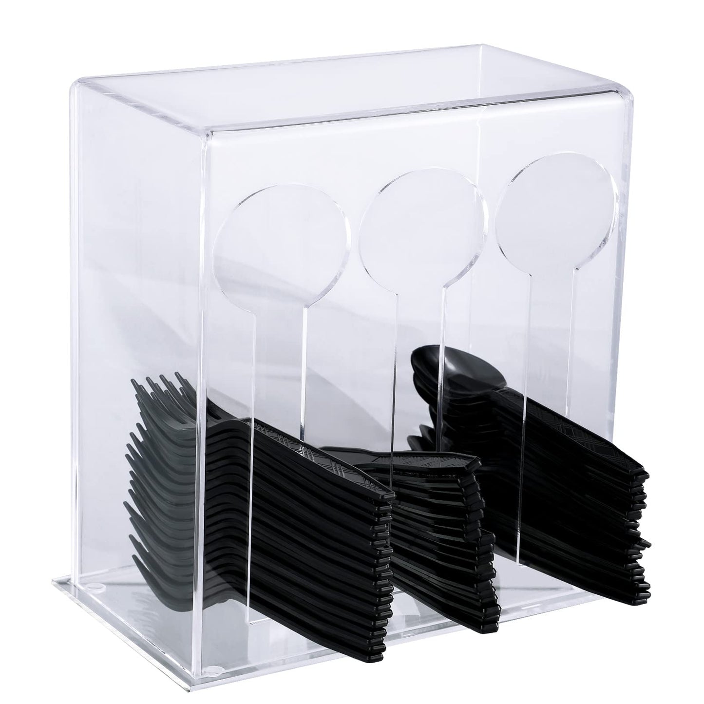 Vesici Plastic Utensil Dispenser Acrylic Utensil Dispenser Silverware Organizer Holder for Kitchen and Restaurant for Halloween Christmas(3 Compartment,Clear)