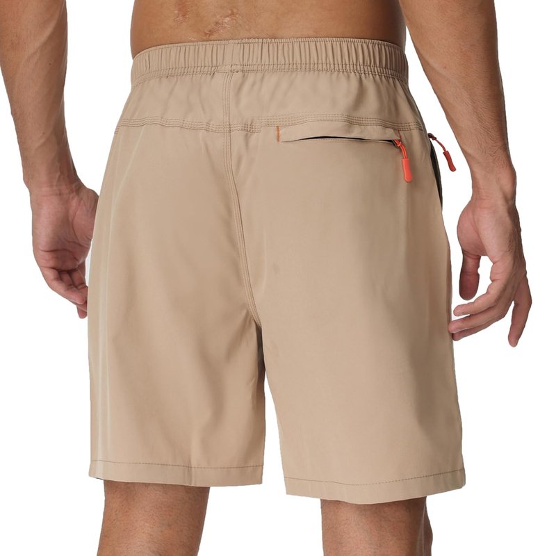Rapoo Athletic Shorts for Men Gym Workout Shorts 7 Inch Inseam with Zipper Pockets Summer Quick Dry Lightweight Breathable Elastic Waist Sports Running Shorts for Men Khaki XL