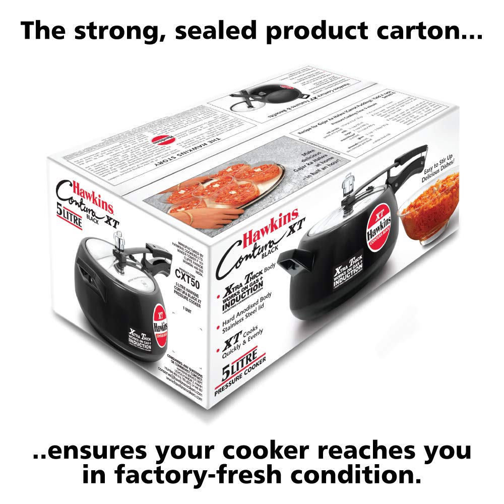 Hawkins CXT50 Contura Hard Anodized Induction Compatible Extra Thick Base Pressure Cooker, Black, 5L, 5 L