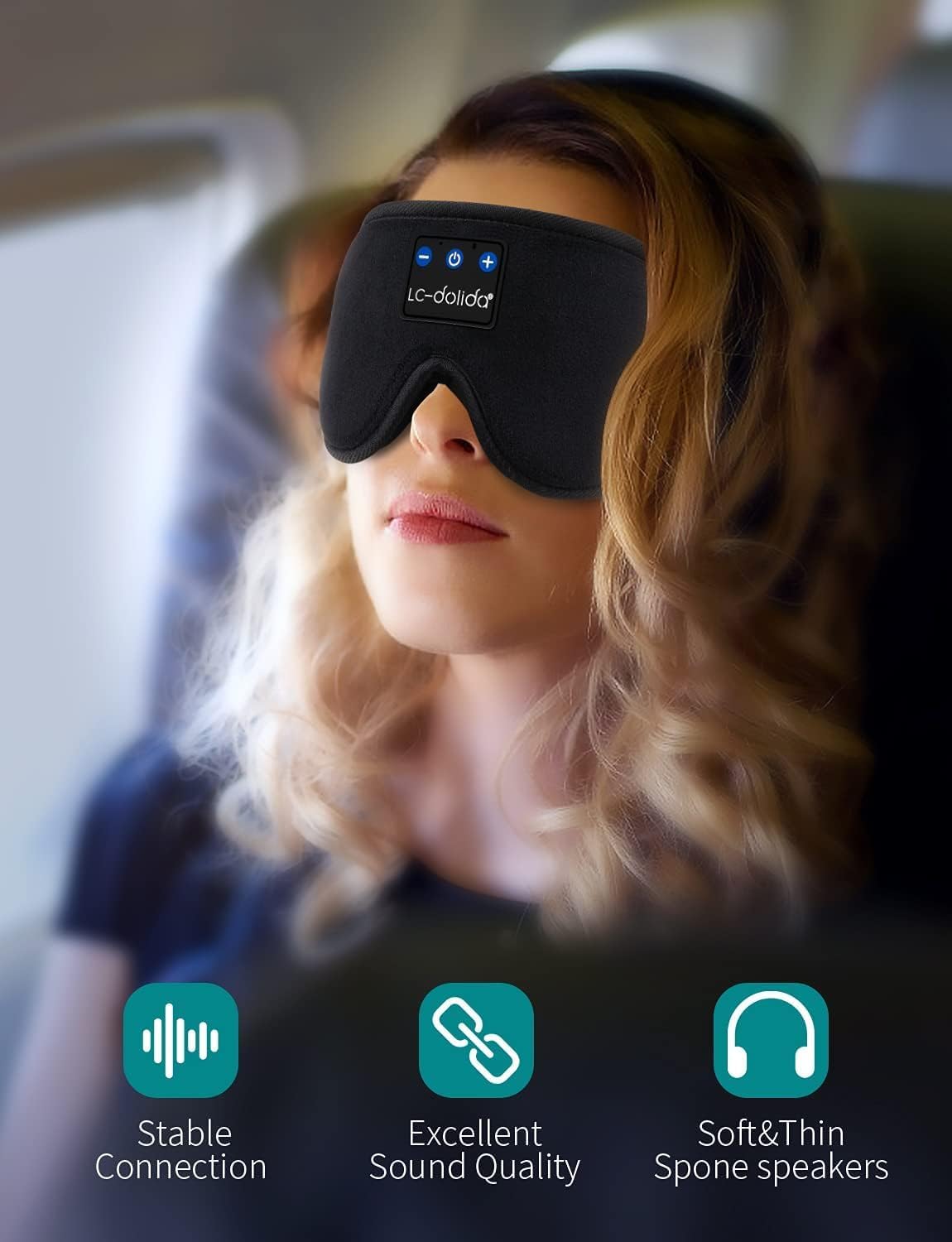 LC-dolida Sleep Headphones, White Noise Bluetooth Sleep Mask 3D Wireless Timing Eye Mask for Sleeping, Sleep Mask with Bluetooth Headphones for Side Sleepers Travel Yoga, Cool Gadgets for Men Women