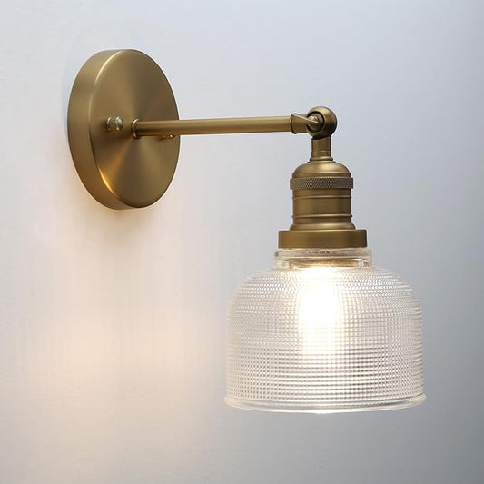 Pathson Vintage Wall Sconce Lamp with Clear Glass, Adjustable Hardwired Wall Vanity Light for Bathroom Living Room Farmhouse Bedside Lighting