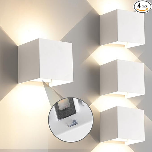 12W 4Pack Outdoor Wall Lights Exterior/Interior,LED White Outdoor Wall Sconces Light Fixtures Modern,IP65 Waterproof Porch Wall Mounted Lighting Outside,Wall Lamps for Garden Patio Park