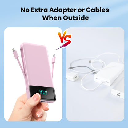 Portable Charger 50800mAh Power Bank with 3 Built in Cables,25W PD QC4.0 Fast Charging USB C Battery Pack,6 Outputs 2 Inputs Travel Essentials Portable Phone Charger for iPhone 17/16/15,Google,Android
