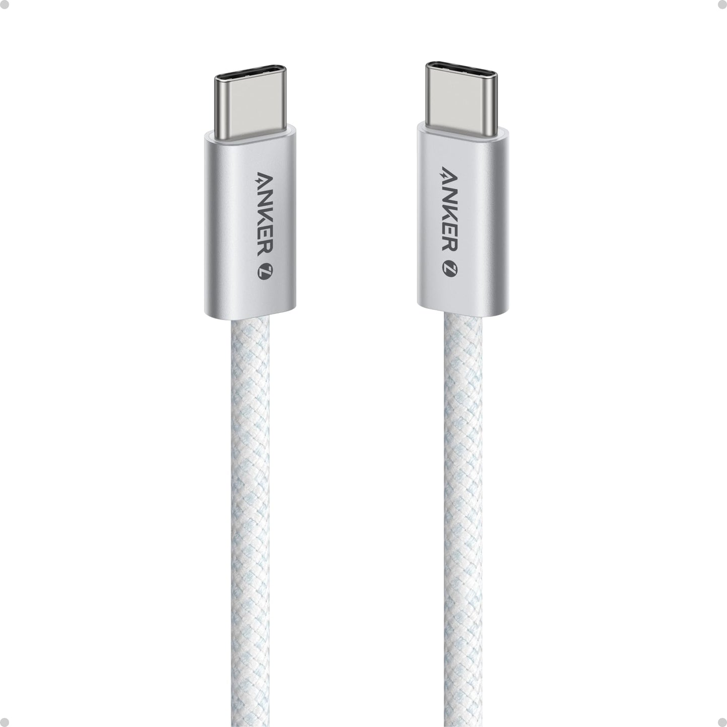 Anker Zolo USB C to USB C Cable, Braided and Dirt-Free Type-C Fast Charging Cable, Slim Connector, for iPhone 17 Series, MacBook (240W) (White, 3.3 FT)