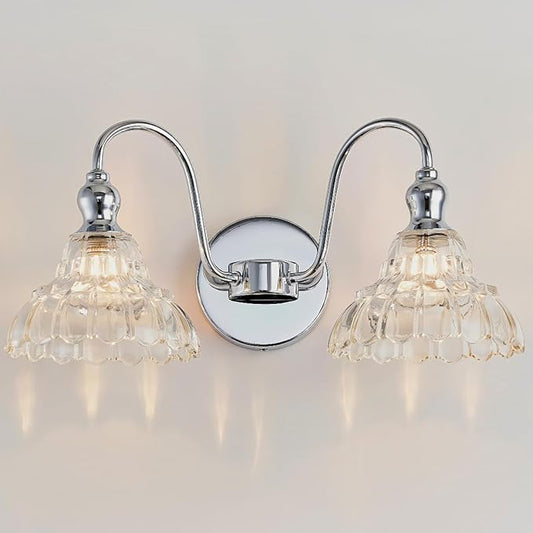 Chrome 2-Light Wall Sconces Bathroom Vanity Light Light Fixtures Modern Vanity Lighting Fixtures Wall Light for Bedroom Living Room Bathroom