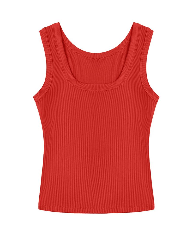 SVALIY Summer Womens Tank Tops 2026 Square Neck Fitted Sleeveless Shirts for Women Ribbed Basic Top Red XL