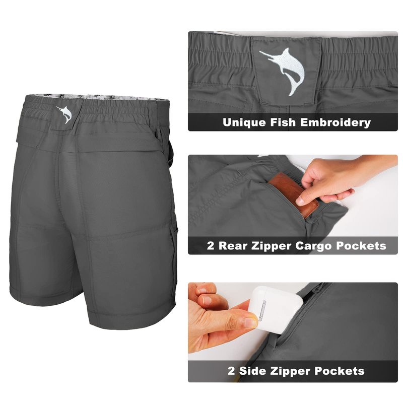 Palmyth 9 Pockets Men's Fishing Shorts 6.5” Quick-Drying Performance Cargo Traditional Short with Water Resistant for Saltwater Freshwater Sun Protection UPF 50+ (40, Charcoal/Sailfish)