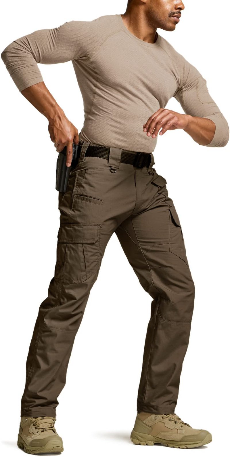 CQR Men's Tactical Pants, Water Resistant Ripstop Cargo Pants, Lightweight EDC Work Hiking Pants, Outdoor Apparel, Duratex Mag Pocket Tundra, 30W x 32L