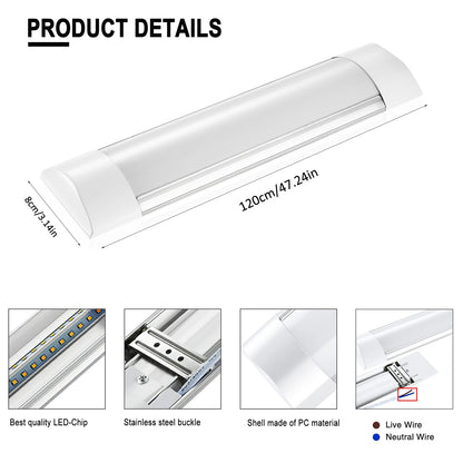 Bellanny 40W LED Batten Lights, 4ft LED Tube Light, 6500k Daylight White Ceiling Surface Mounted Light, 4800LM 180 °Beam Angle Ceiling Light for Office, Bathroom, Kitchen (2 Packs)