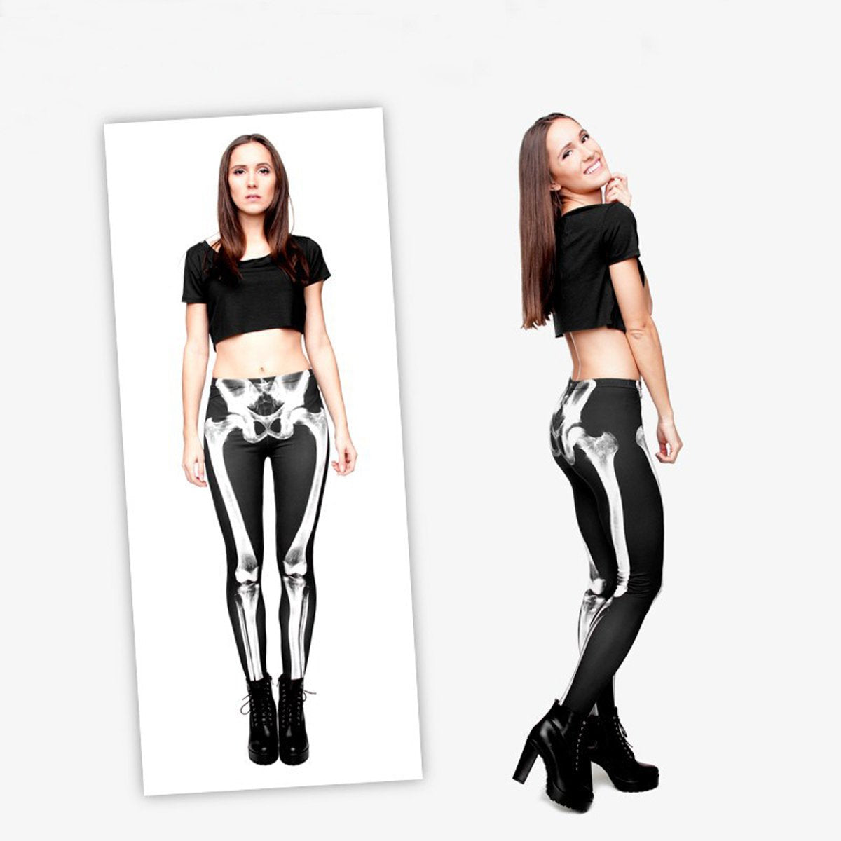 JINKAIJIA Women's Regular Size and Large Size Fashion Designs Digital 3D Printed Leggings (DDK006-1, Bones)