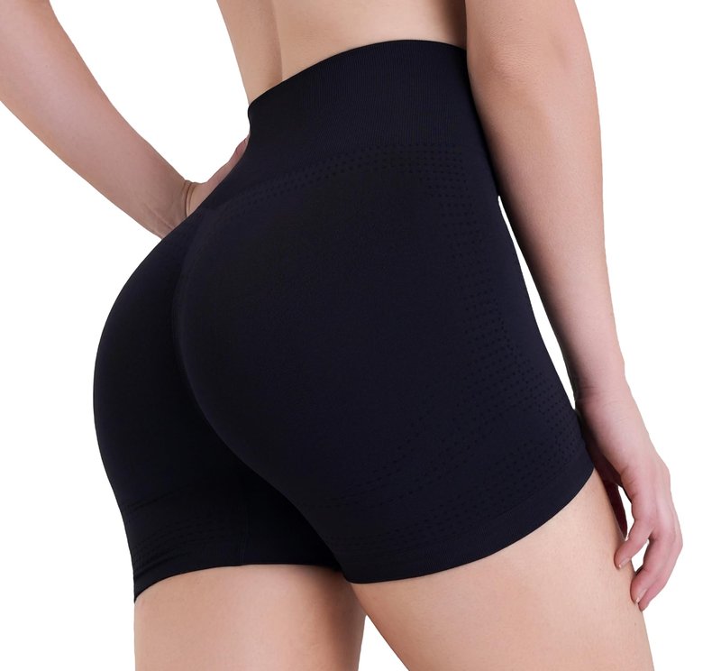 Sunzel Women's Hidden Scrunch Butt Lifting Biker Shorts with Tummy Control - High Waisted Mesh Breathable 4”Yoga Shorts for Workout, Gym, Running & Lounge,Black,Medium